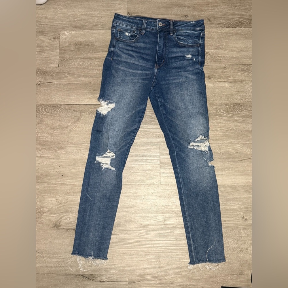 American Eagle Skinny Jeans Super Hi-Rise Jegging Medium Wash Ripped